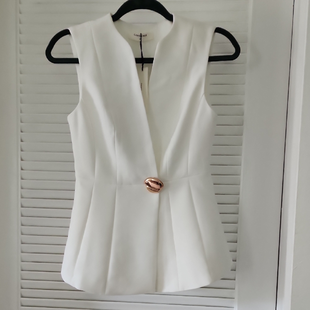 Commense White Sleeveless Blouse with Gold Accent